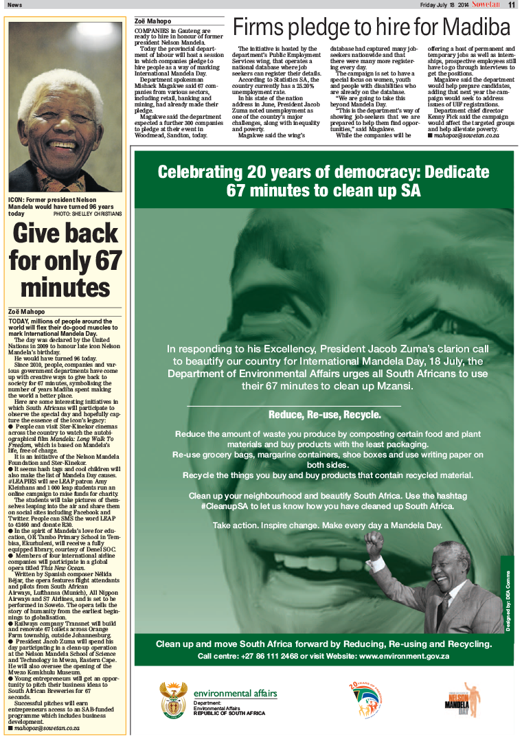 Mandela advertisment Newspaper advert