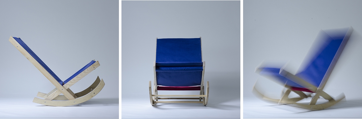 rocking armchair chair thonet plywood Serial product blue red
