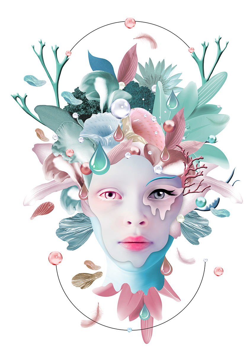 beauty peace mind soul collage organic face female floral fresh