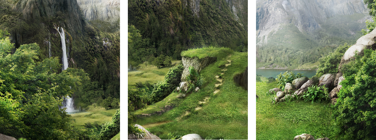 Landscape Matte Painting Castle green mountain dream land waterfall photo