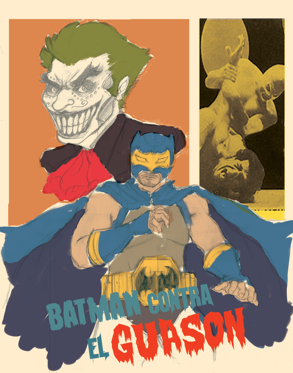 batman joker el santo mariachi luchador mexico movie poster el guason Parody screen printing Serigraphy