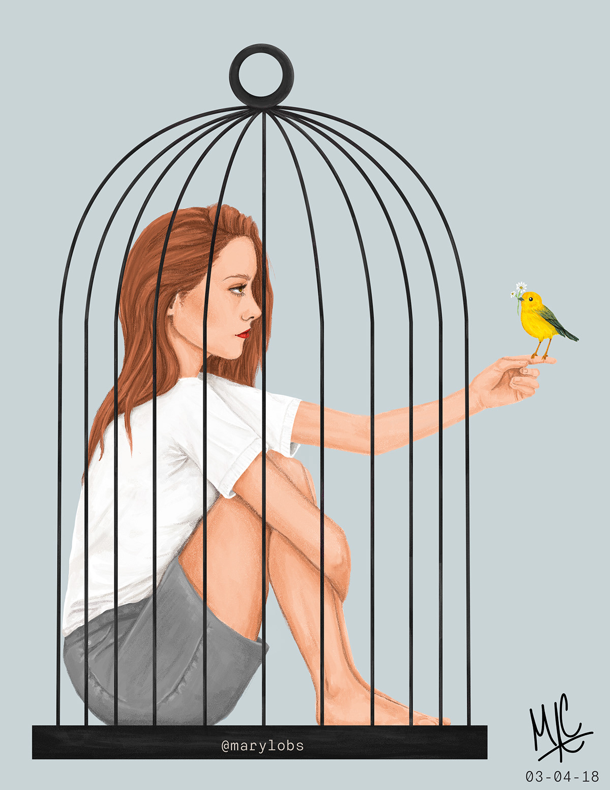 ILLUSTRATION  bird feelings birdcage freedom art digitalart wacom draw society6