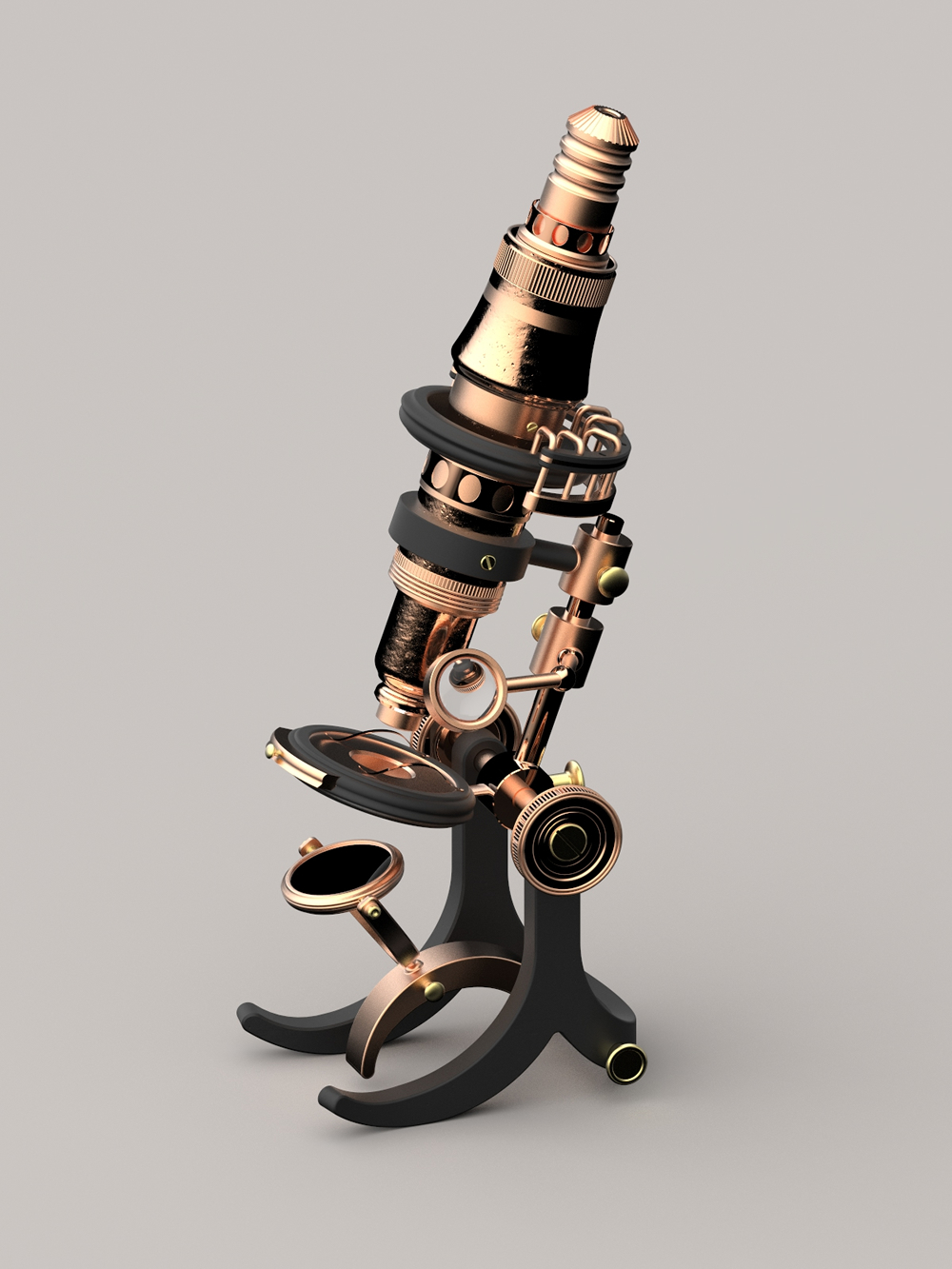 microscope 3D antique STEAMPUNK fantasy ILLUSTRATION  3d render concept