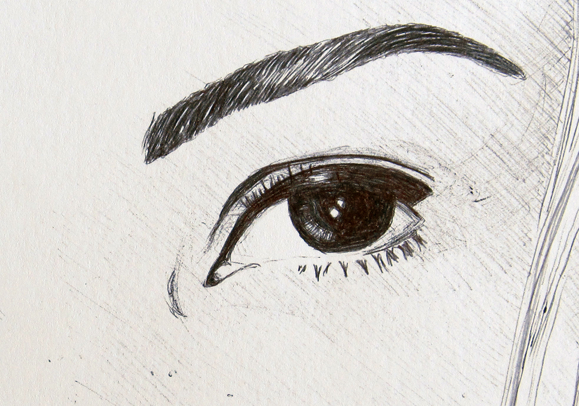 portrait handmade pen paper draw female woman gaze biro ballpoint