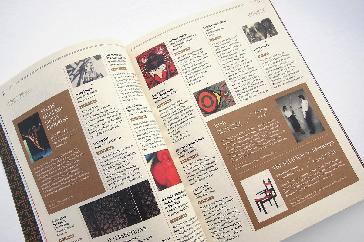 Magazine design type spot colors contemporary Layout grid newsprint
