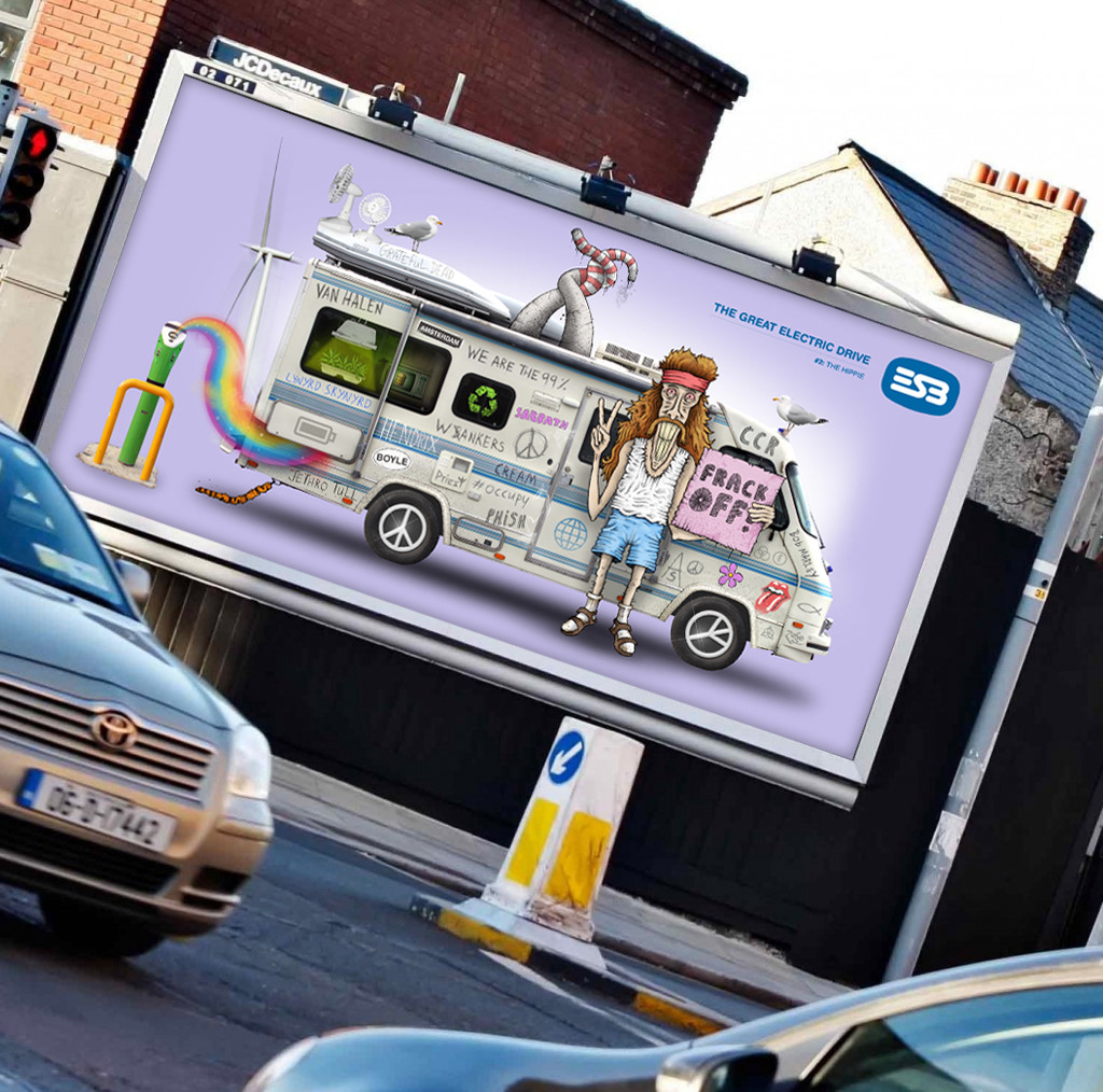 Imagemaking dublin Ireland ESB Billboards Cars funny electric cars Photo Manipulation  characters series
