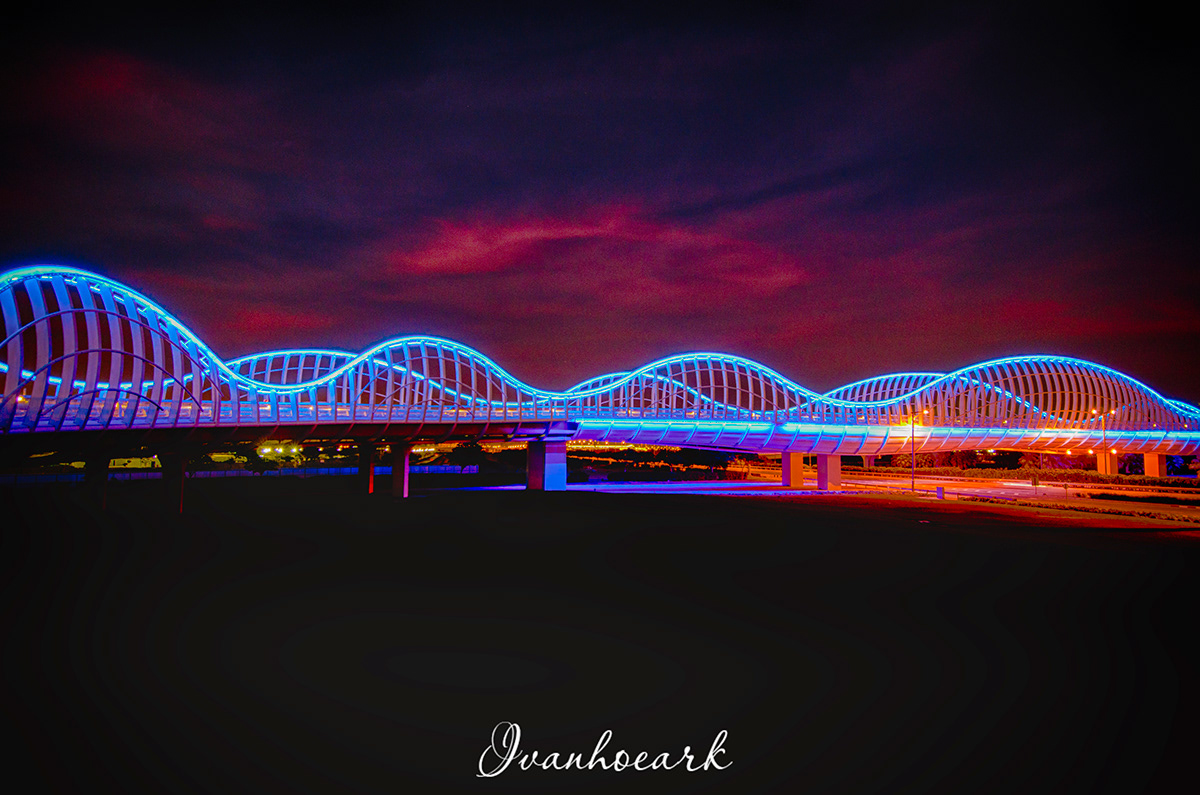Photography  digital bridge Evening sunset lights long exposure