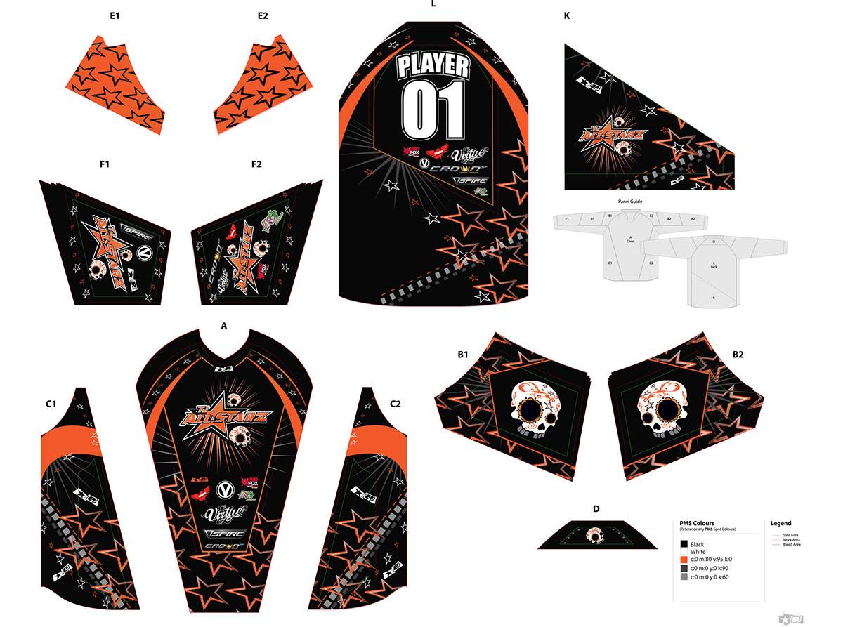 jersey paintball Layout  fabric template