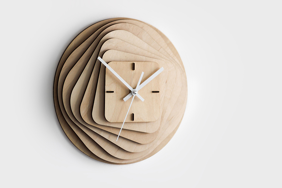 round square Roundsquare clock wood wooden laser cut plywood birch gorjup gorjupdesign design slovenia layer