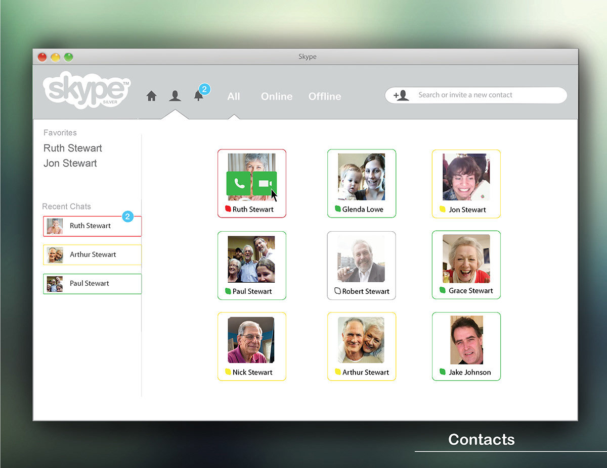 UI user interface seniors Skype