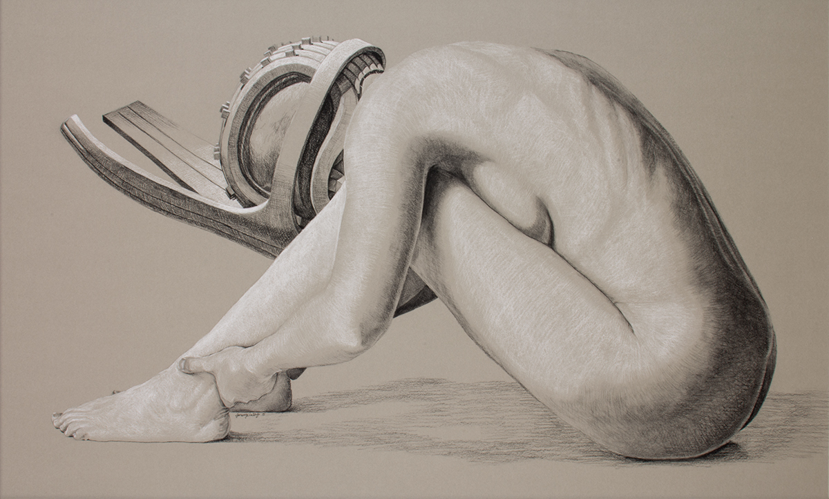 Adobe Portfolio Figure Drawing nude ILLUSTRATION  fine art Drawing  charcoal Helmet Jeremy Walbridge