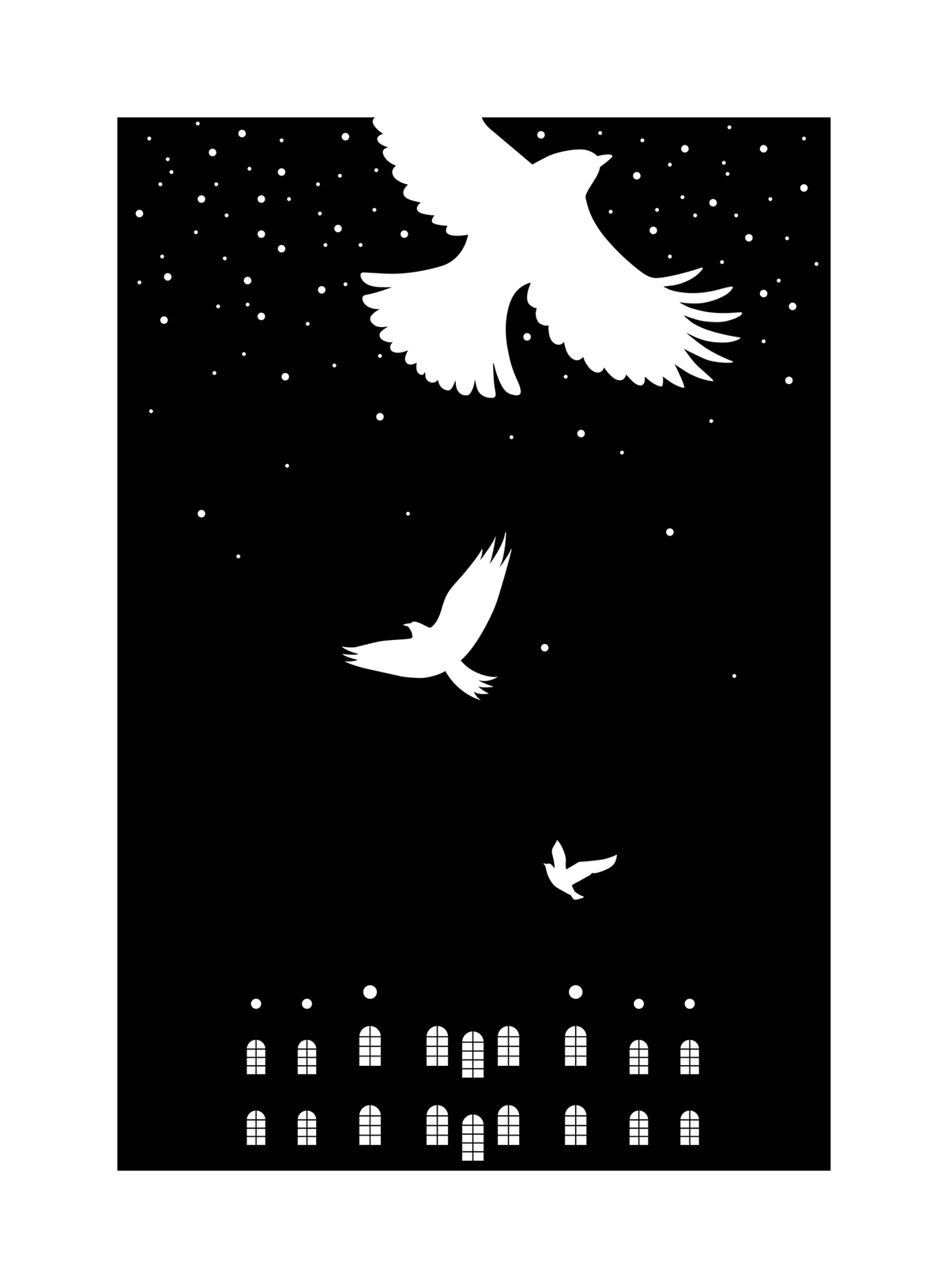 Theatre children theatre poster black and white Silhouette night bird remembrance day typography  