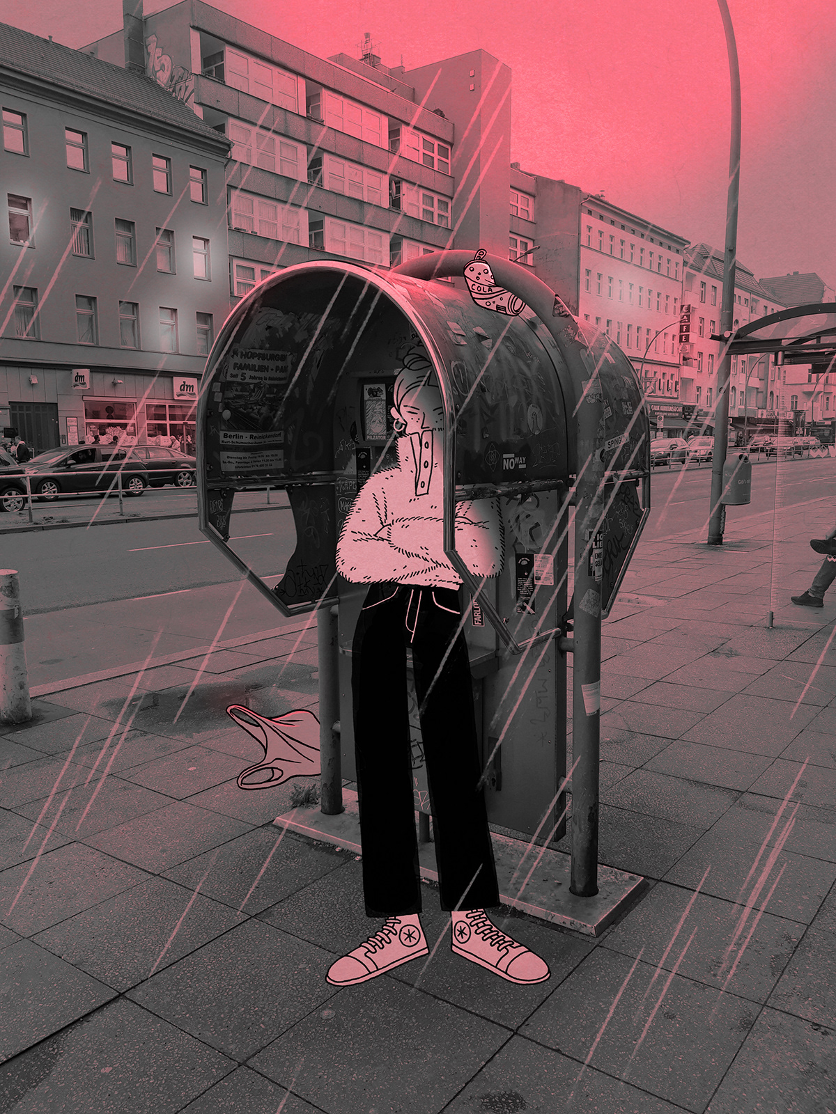 berlin Character design  city collage collage art Fashion  ILLUSTRATION  phonebooth rain Urban