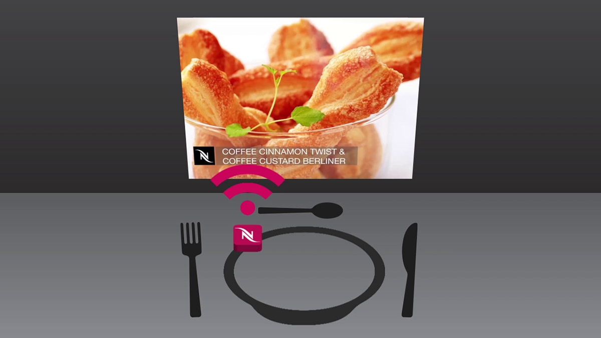 Nespresso ibeacon wireless Coffee interactive dinner screen dish plate restaurant app