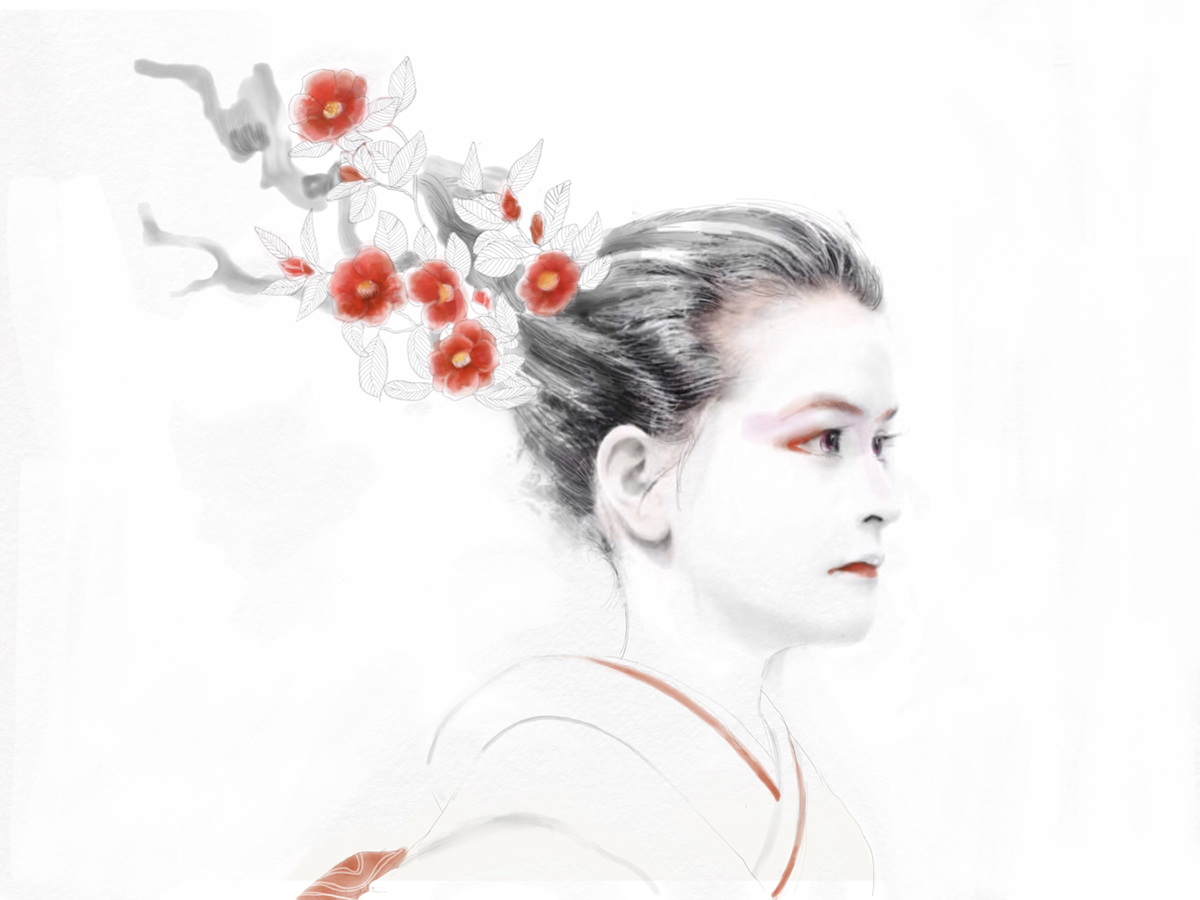 japan geisha kimono flower red art iPad cool detail portrait apple digital Adobe Photoshop Sketch AdobeSketch