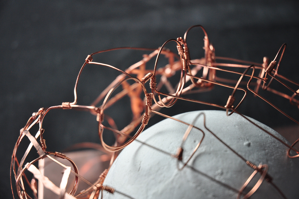 sphere  plaster copper wire sculpture student