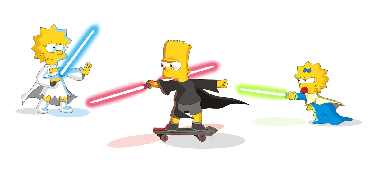 simpsons Starwars star Wars crossover vector ILLUSTRATION  lightsaber Bart lisa