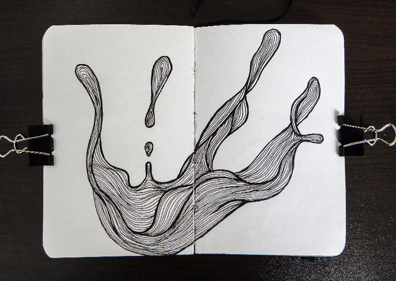 fish black and white bird Mushrooms hair handmade sketchbook banana flower Lotus Tree  doodle art splash