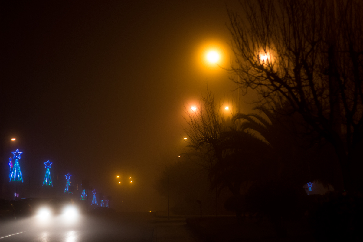 night fog lights Shadows unknown walks yellow