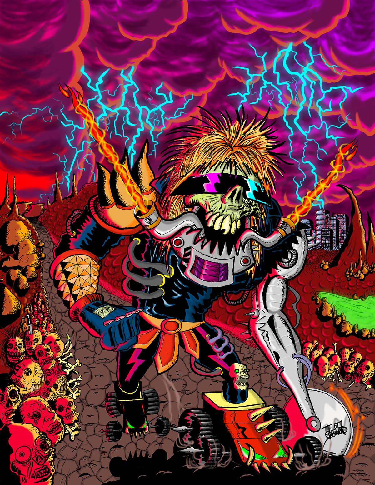 road Road Warrior comic wasteland roller draw Character venezuela heavy metal chainsaw skull 80s Retro