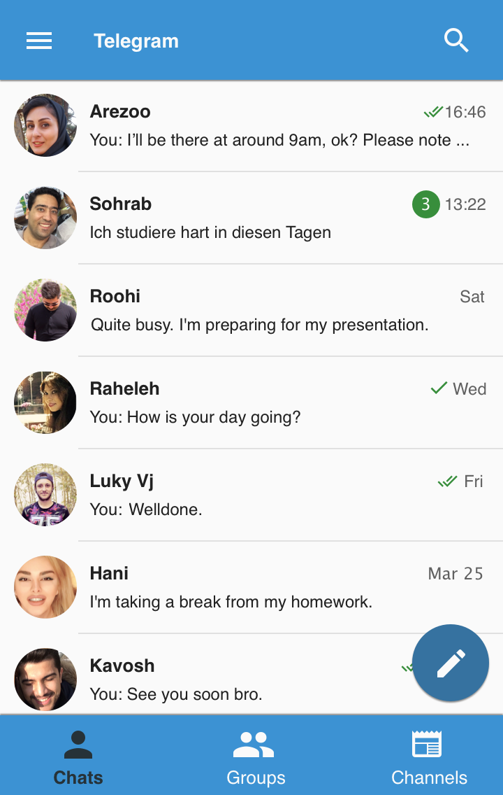 Telegram android app ux material