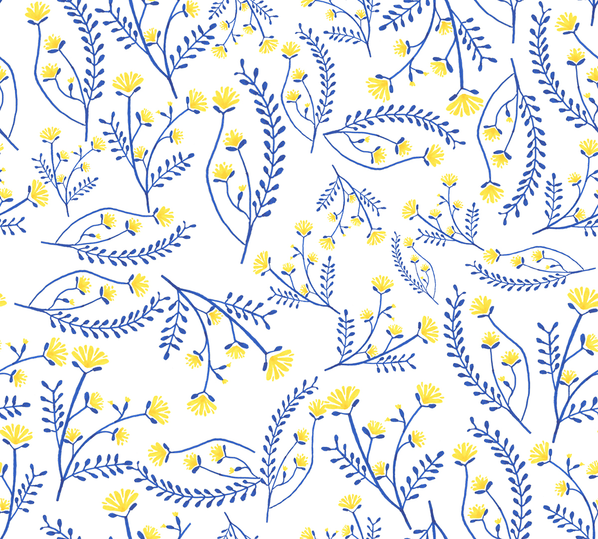 pattern Nature Flowers yellow blue design