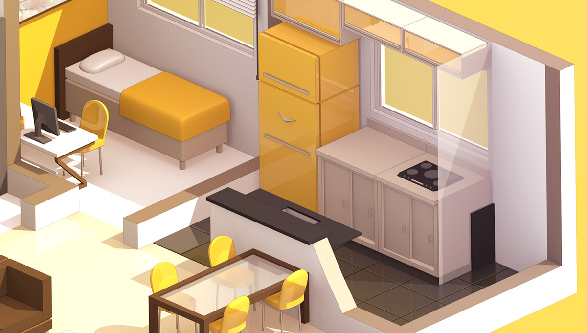 3D Interior apartamento cartoon