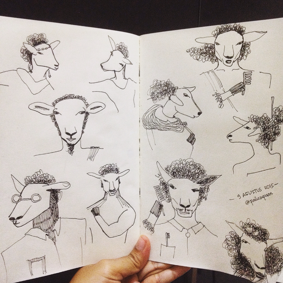 sheep goat deee lion pen ink