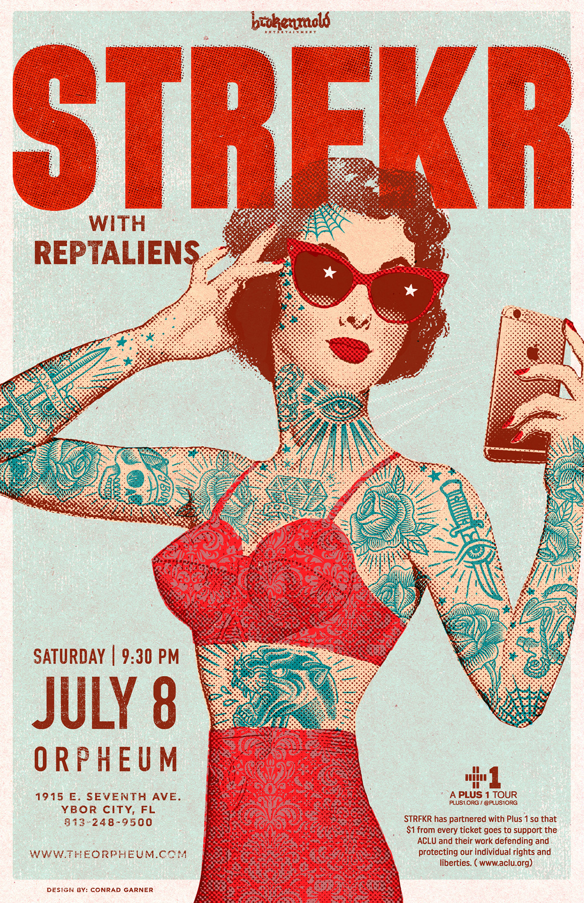strfkr REPTALIENS ybor city florida poster PLUS 1 TOUR Orpheum GigPoster tattoo vintage