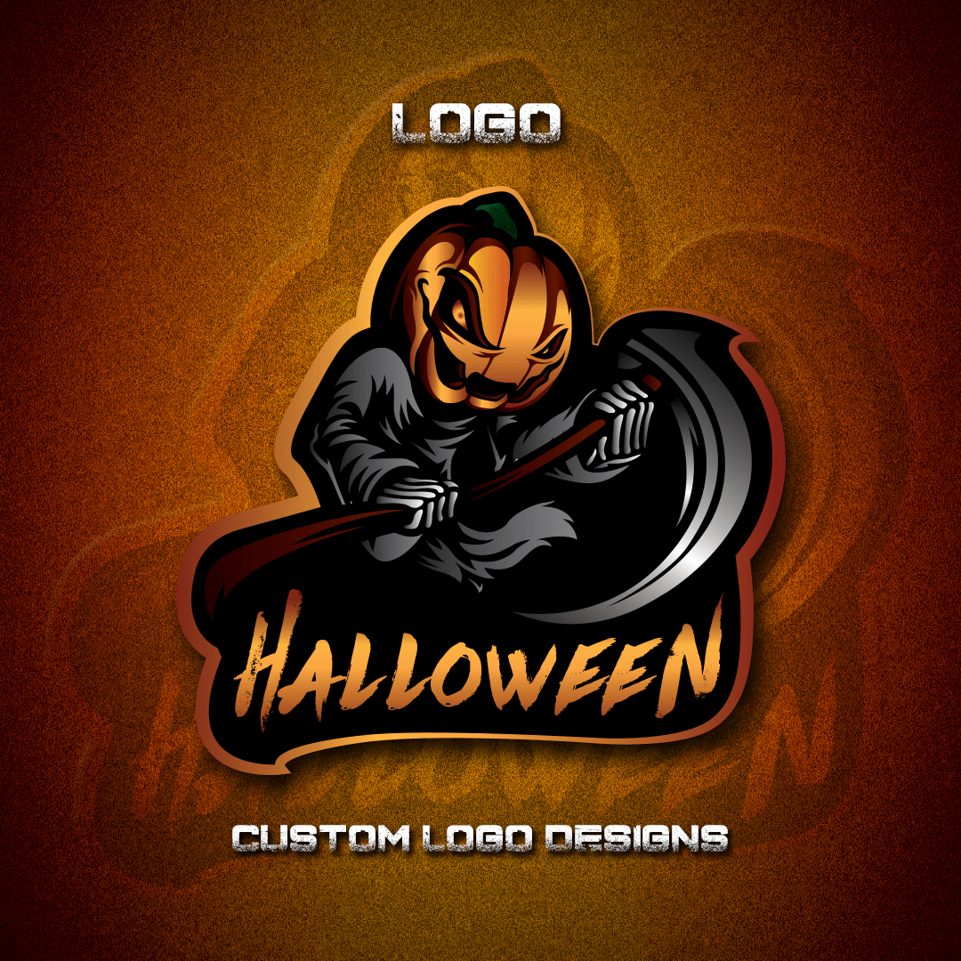 Halloween logo Logotipo cap cup t-shirt brand pumpkin scythe LOGO MASTER