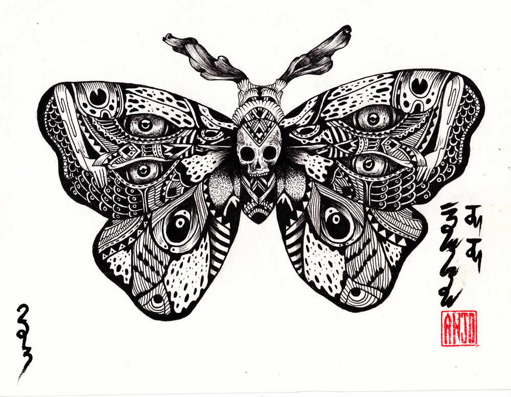 anjo bolarda japanese pattern koi butterfly moth line art