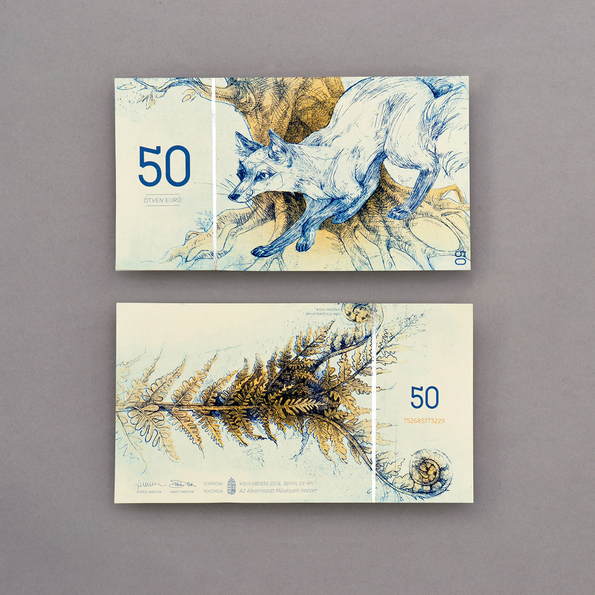 money Banknote paper money design etching print traditional animal Plant currency FOX analog