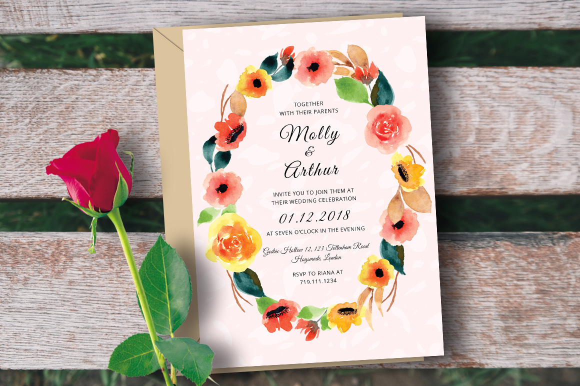 Free Psd Template Watercolor Floral Wedding Invitation On Behance