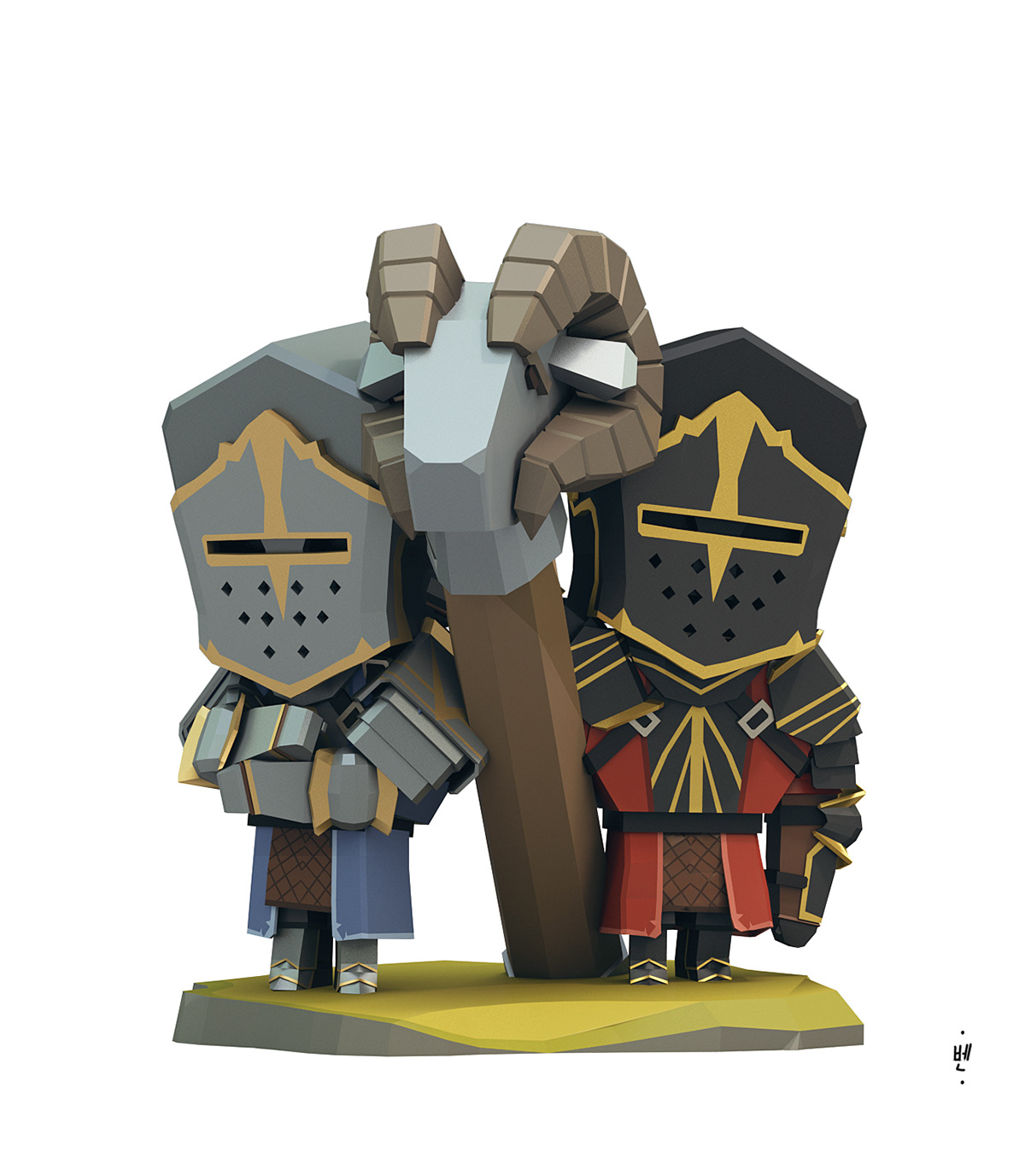 lowpoly 3D animation  motion graphic medieval fantasy knights Trolls wizard