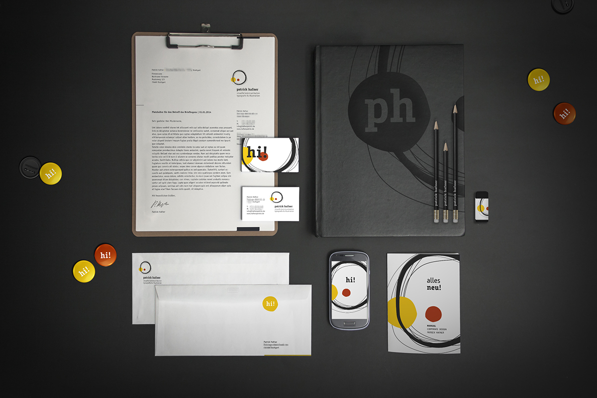 Patrick hafner Corporate Design circles dots yellow orange red process inspiration scribbles typo colours logo Stationery