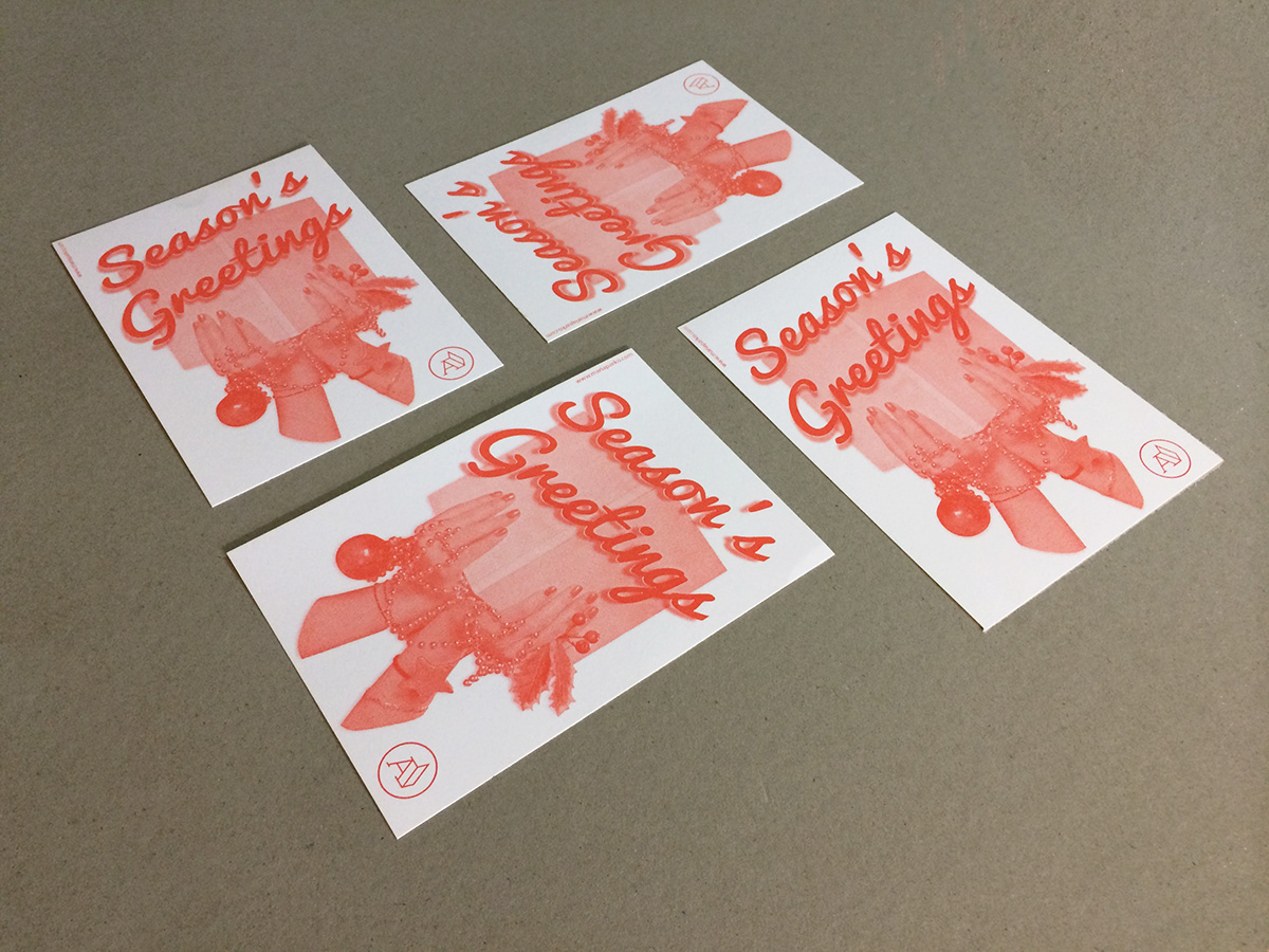 graphic Christmas greetins books print Printing decoration newyear postcard handmade Screenprinting red Consulting
