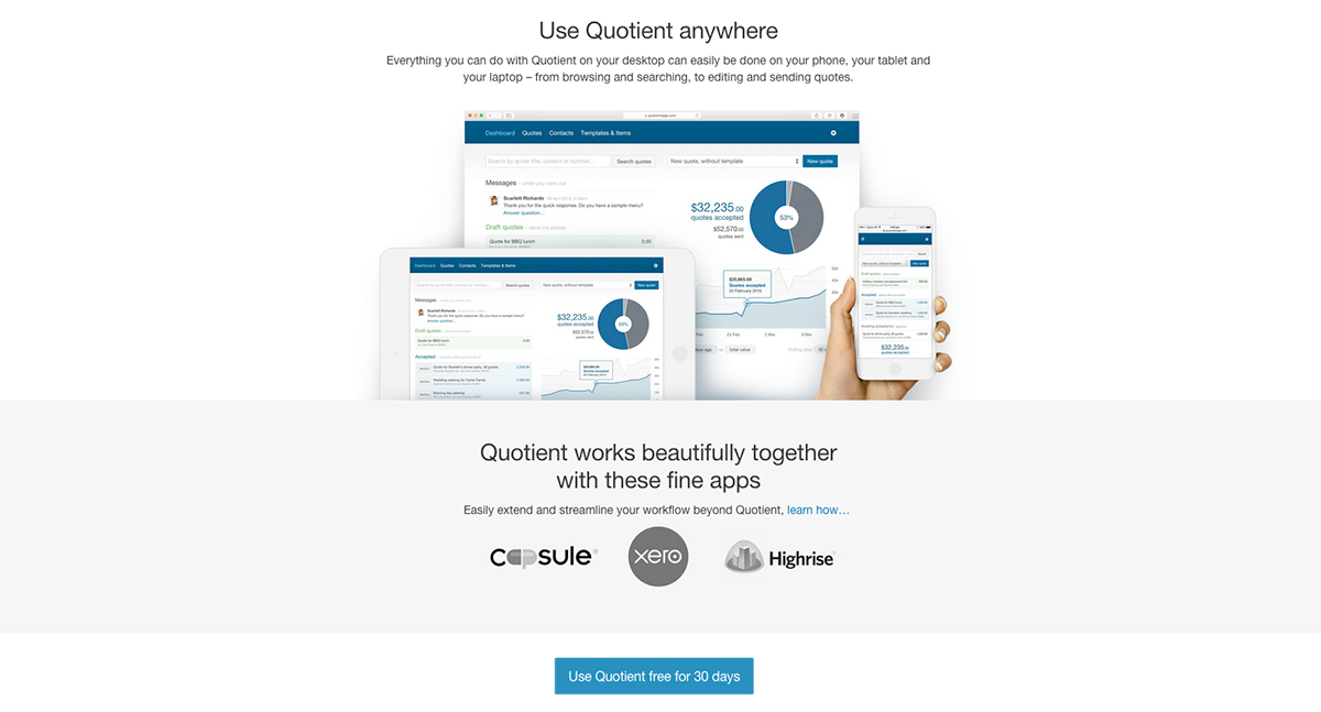 quotient QuotientApp web startup website copy Technology quoting quote system Awesome quote system