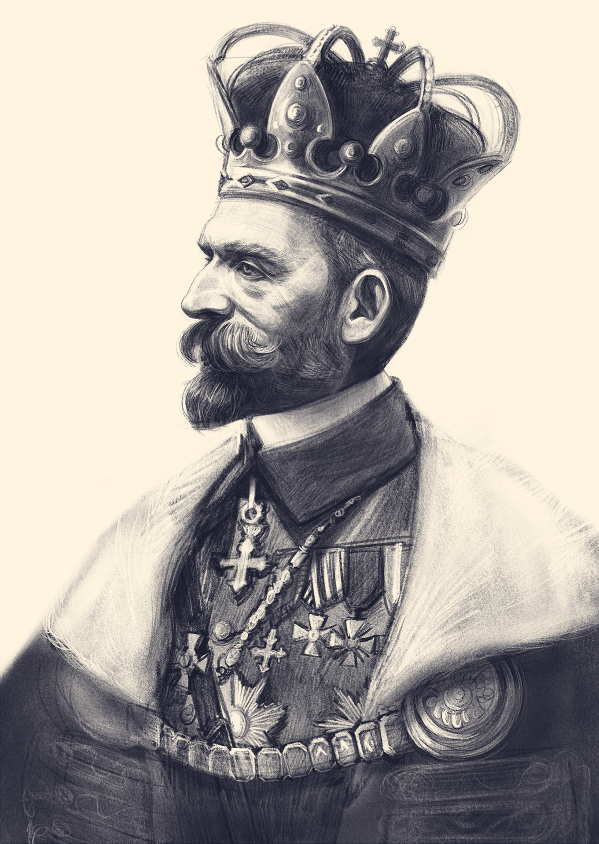 Digital pencil portrait of King Ferdinand I of Romania