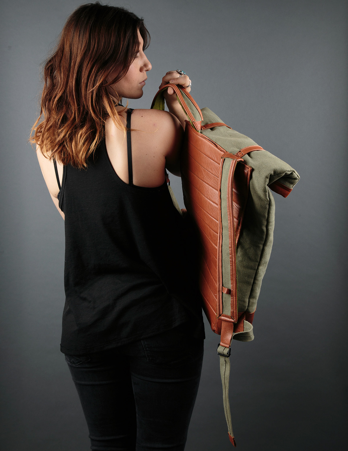 rolltop backpack craft leather hemp wool handmade SCAD
