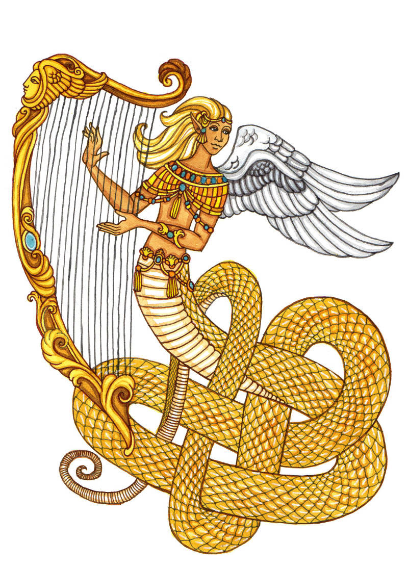 Medvial Medival Style ornament devil demon angel fantasy art Watercolours watercolors manuscript
