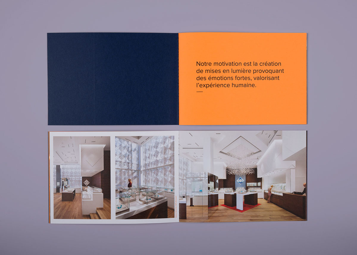 Adobe Portfolio brochure businesscard deboss stamping orange Darkblue coloredpaper singersewn Webdesign
