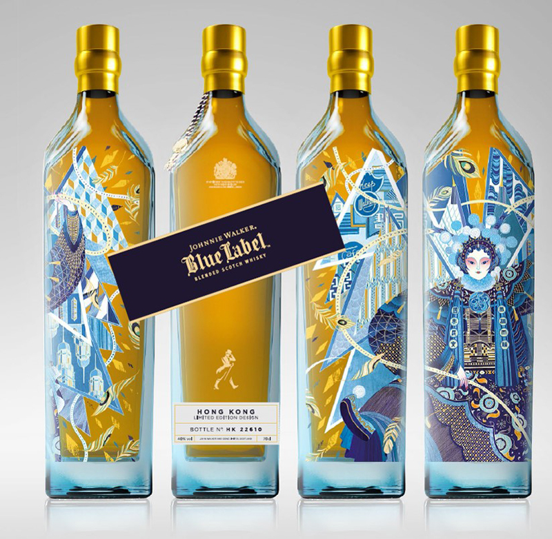 Adobe Portfolio ILLUSTRATION  package design  Whiskey Johnnie Walker blue label Hong Kong bottle design art victo ngai Cantonese Opera neon lights
