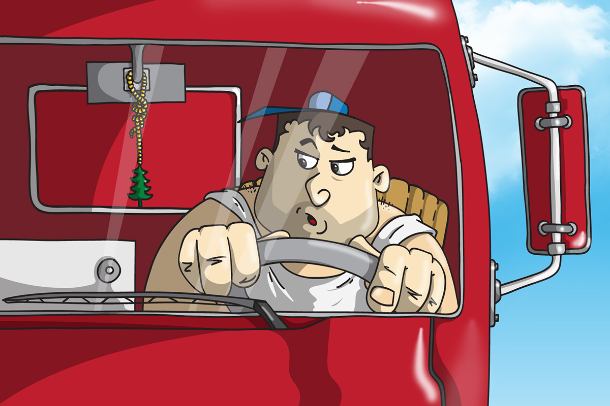 Truck driver comic strip.