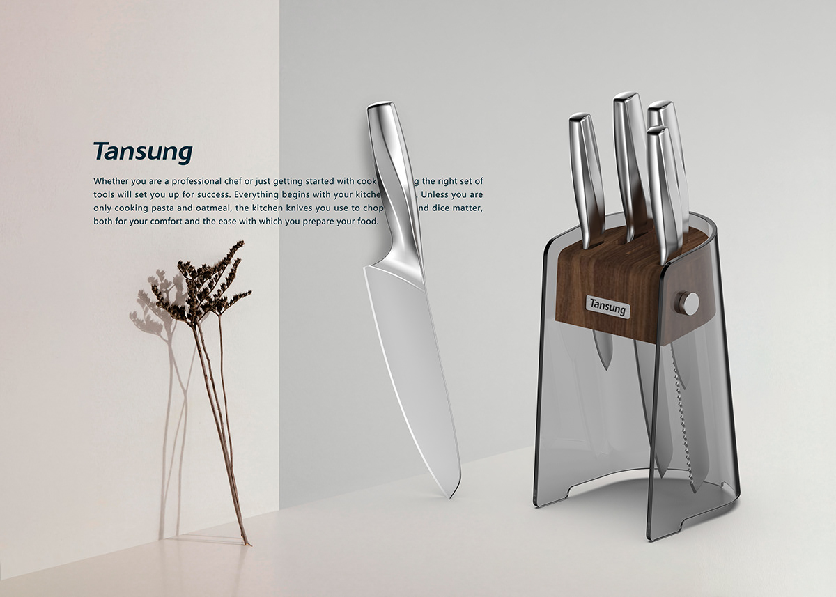 3D CGI cookware design keyshot KITCHENWARE knife Packaging Render