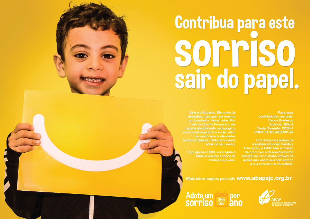 charity ABAP PIB sjc Brazil children donation doação yellow Sun year smile round orange joy