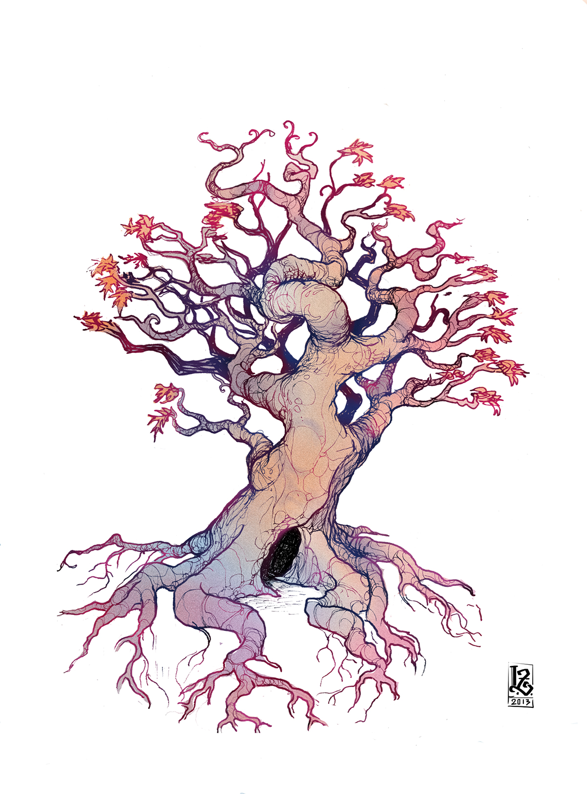 Tree  roots autumn purple