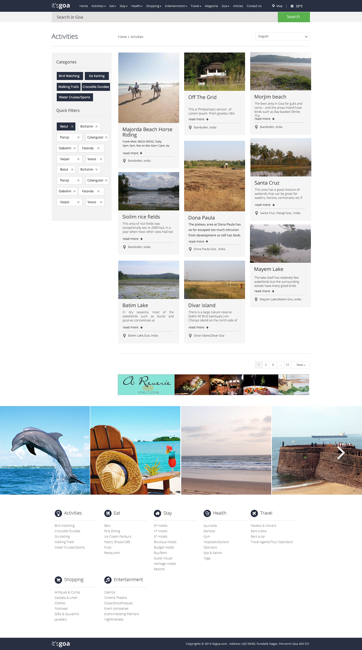landing page Responsive user interface hotels Goa tour and travels