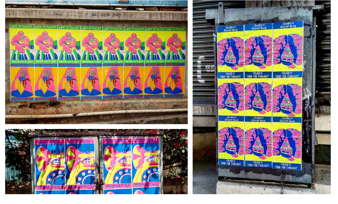 screenprint posters lost&found pop colours public art cubbon park metro bangalore Church Street whimsical