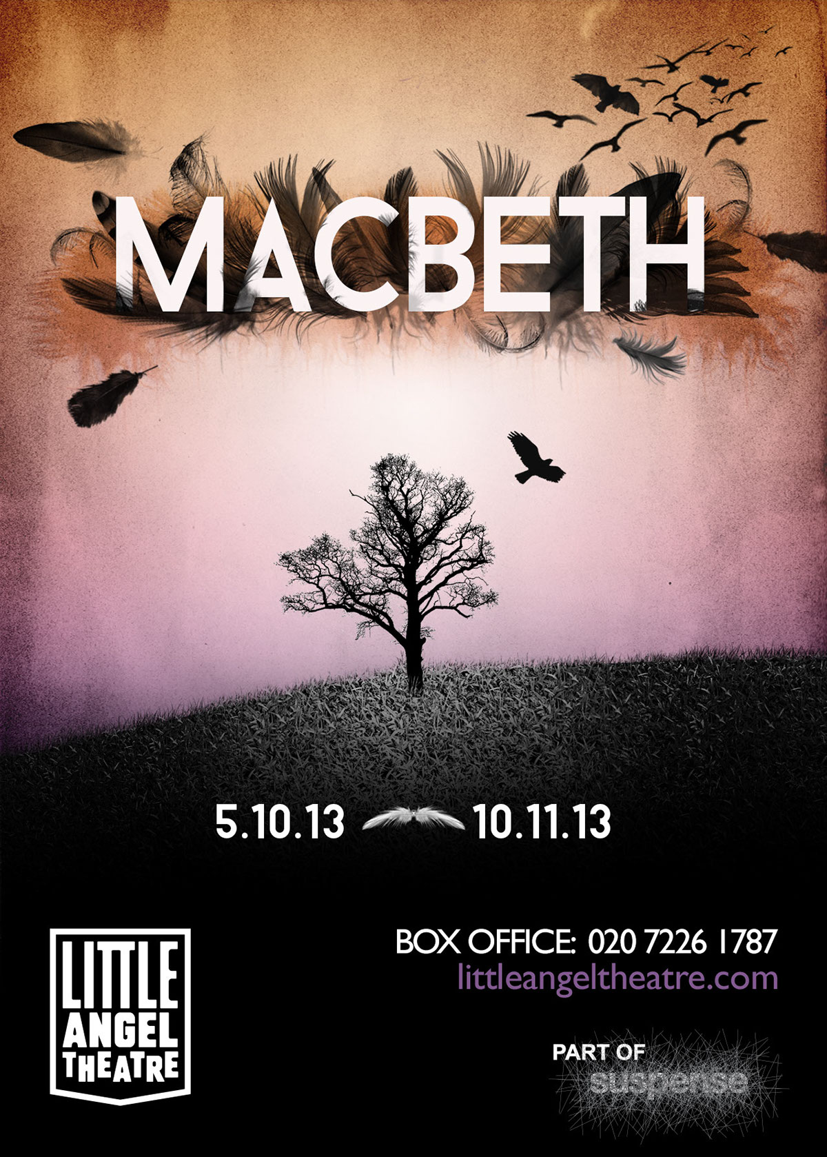 Little angel theatre Poster Design Theatre play Macbeth dark mysterious feathers