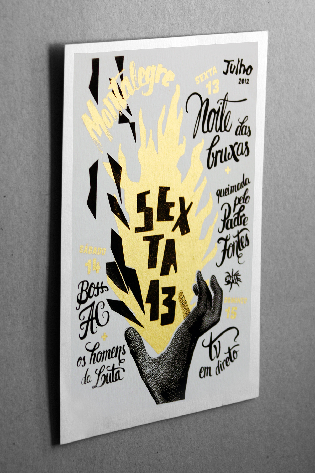 hand type flame gold silk screen poster montalegre